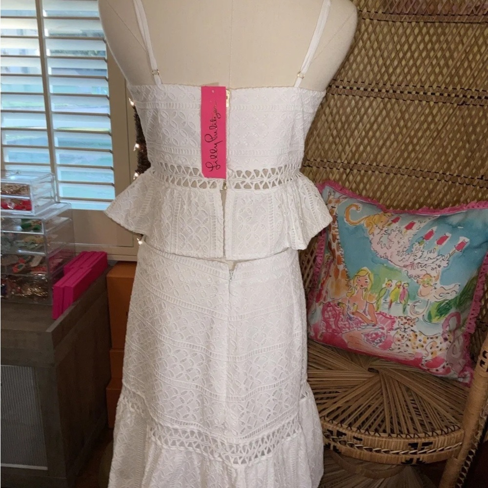 Lilly Pulitzer NWT Jan Peplum Crop Top & Skirt Set White Eyelet $228 Size 6 - Picture 3 of 15
